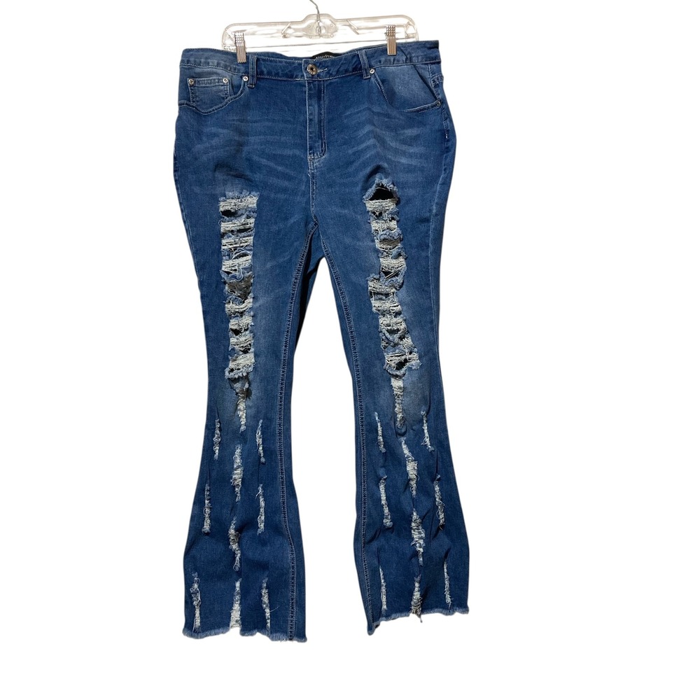 Ashley Stewart Distressed Flare Jeans Blue Medium Wash Ripped Denim Plus Size 18